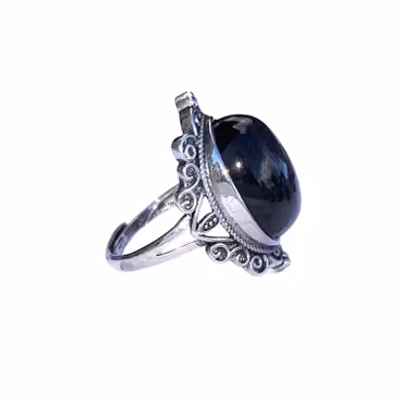 Obsidian Silver Ring (ställbar)