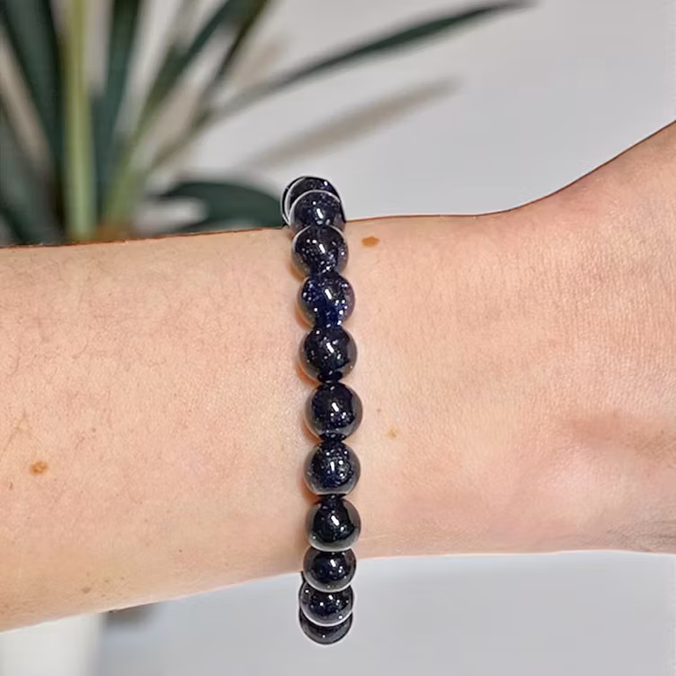 Sandsten "Goldstone" Blå 8mm Armband