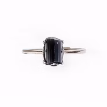 Turmalin Svart Rå Ring Silver (925. ställbar)