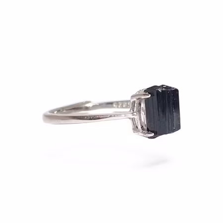 Turmalin Svart Rå Ring Silver (925. ställbar)