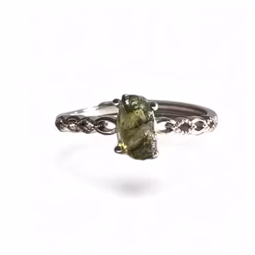 Moldavit Rå Ring (925 Silver, ställbar)