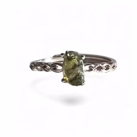 Moldavit Rå Ring (925 Silver, ställbar)