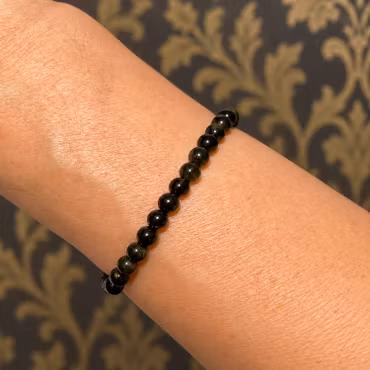 Obsidian Guld 5mm pärlor Armband
