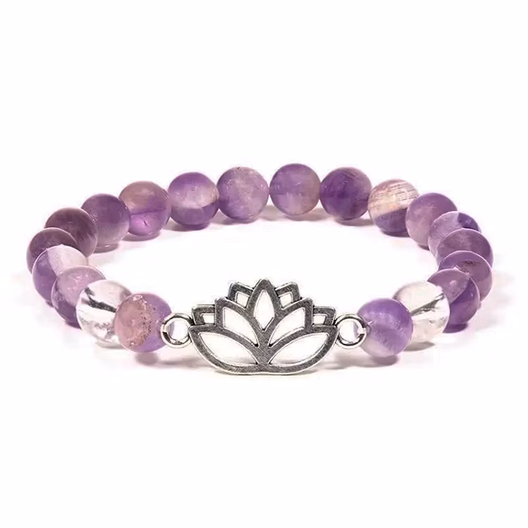 Ametist Chevron, Bergkristall (Lotus) 8mm pärlor Armband
