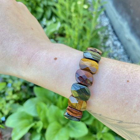 Tigeröga 3 sorter (Facetterad Platta) Armband