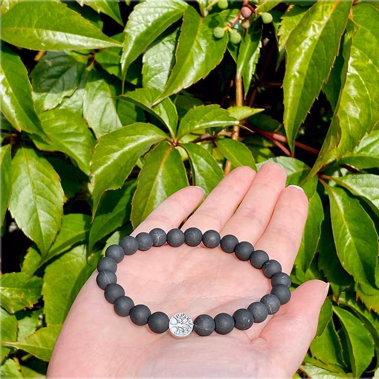 Shungit 8mm pärlor Armband (Tree Of Life)