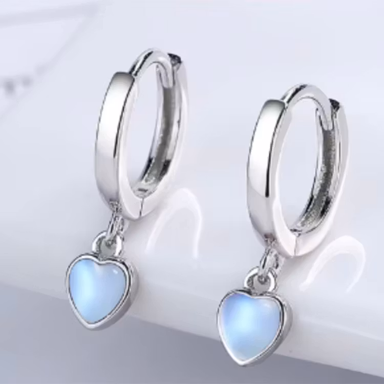 Månsten Örhängen (Hjärta) (Silver 925)
