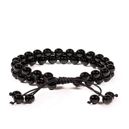 Agat Svart 6mm pärlor Armband 'Dubbelrad Justerbart'