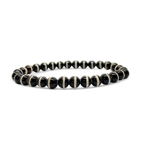 Agat Svart med Dzi linjer 6mm pärlor Armband