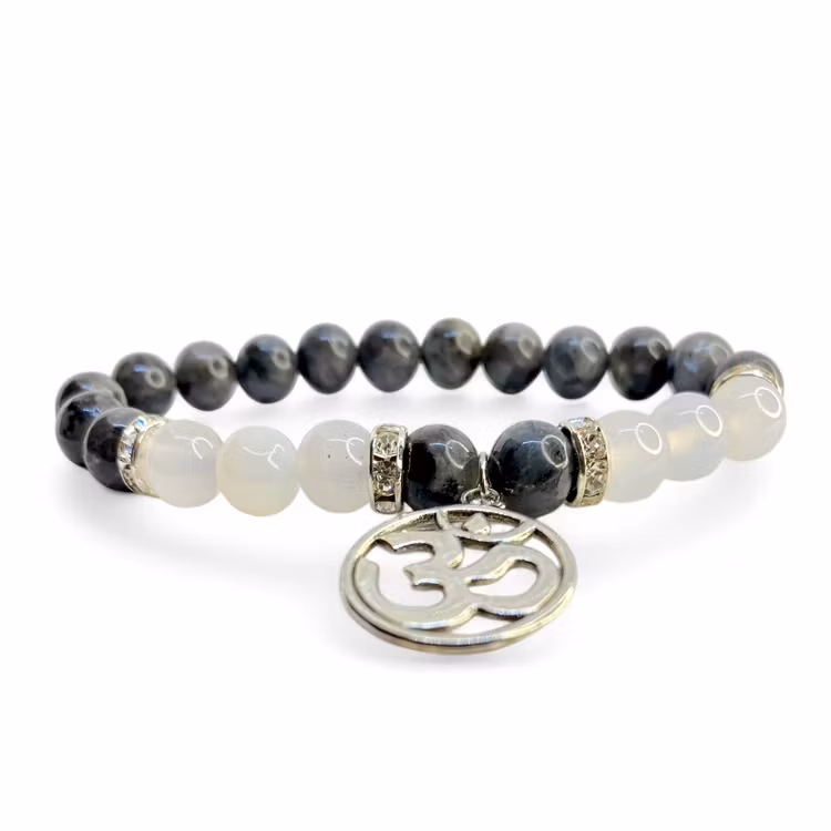 Labradorit, Agat Vit (Aum) 8mm pärlor Armband