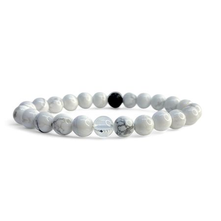 Howlit Vit, Lavasten, Bergkristall 8mm pärlor Armband 'Större Handled'