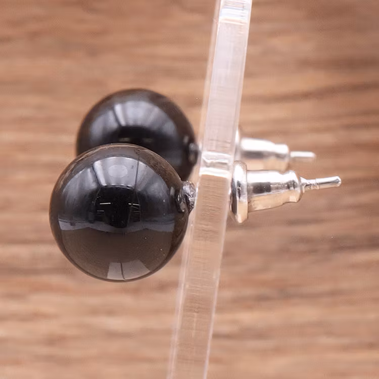 Obsidian Svart Örhängen 10mm pärla