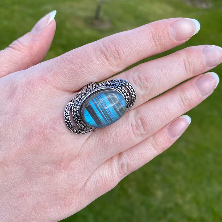 Labradorit Ring (legerad koppar ställbar)