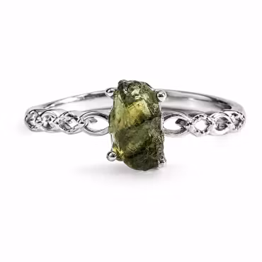 Moldavit Rå Ring (925 Silver, ställbar)