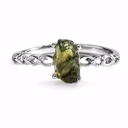 Moldavit Rå Ring (925 Silver, ställbar)
