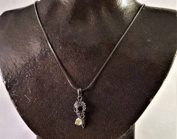 Halsband med glittrande dödskalle och sten grå