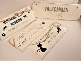 Skyltar i trä med kattmotiv, x1