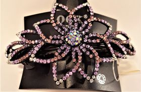 Hårspänne strass ros lila ton