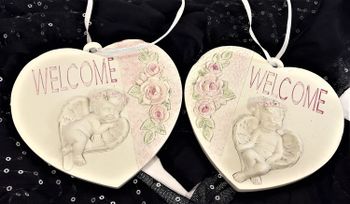 Söta änglar i hjärta text "Welcome", 2 varianter