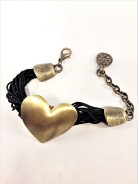 Armband med Svarta Trådar och Guldfärgat Hjärta