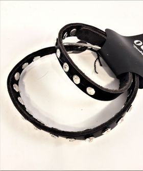 Läder armband med strass i svart