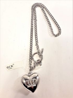Halsband med hjärta och krona med strass, silverfärg