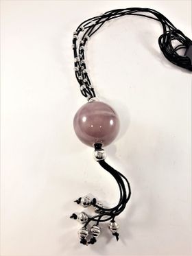 Halsband med läderrem och stor kula, lila