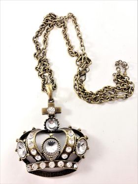 Halsband med krona och glittrande strass i bronsfärg