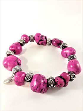 Armband med Melerade Stenar Rosa och Silverfärg