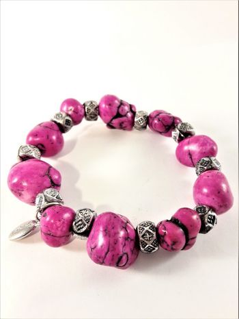 Armband med Melerade Stenar Rosa och Silverfärg
