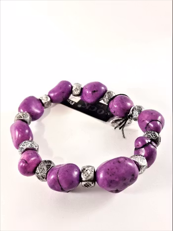 Armband med Melerade Stenar Lila och Silverfärg