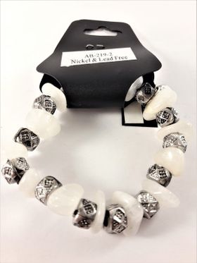 Armband med Stenar Vit och Silverfärgade Detaljer