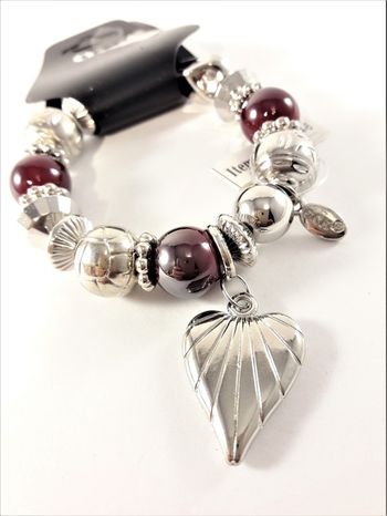 Armband med Hjärta Silverfärg och Röd