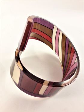 Brett Akryl Armband med Mönster Lila och Beige