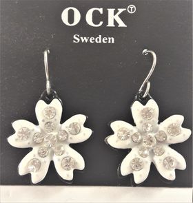 Örhänge med vit blomma och strass