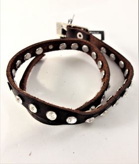 Läder Armband med Strass Brun