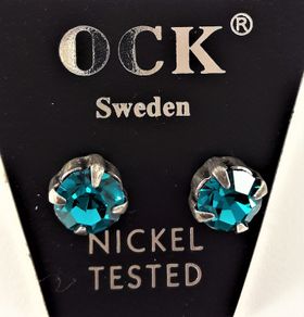 Örhängen, runda med glittrande turkos sten, ca 7 mm