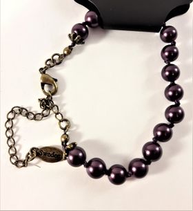 Armband med Lila Pärlor och Guldfärgad Kedja