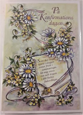 Grattiskort "På Konfirmationsdagen", motiv med prästkragar