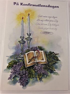Grattiskort "På Konfirmationsdagen", motiv med syrener