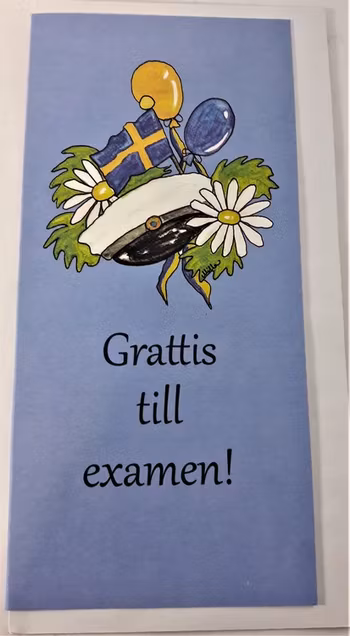 Grattiskort "Grattis till Examen" med mössmotiv
