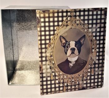 Plåtburk med hundmotiv