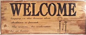 Plåttavla med texten "Welcome".