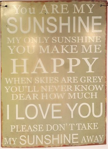 Plåttavla med texten "You are my sunshine...".