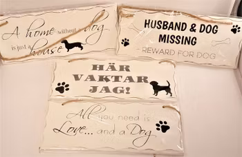 Skyltar i trä med hundmotiv, x1