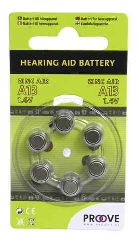 Batteri till hörapparat Proove, Zinc Air A13, 1.4V