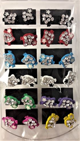 Karta med 12 par örhängen med Hello Kitty-motiv, fylld, med gnistrande strass