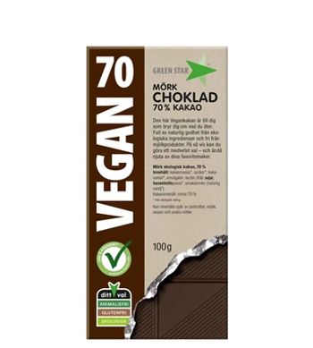 Green star chokladkaka mörk Vegan Ekologisk Glutenfri Mjölkfri 100g