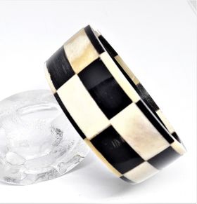 Stelt armband svart/vitt, av buffelben-/horn, D