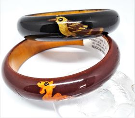 Smalt, stelt armband med målade djur, av trä